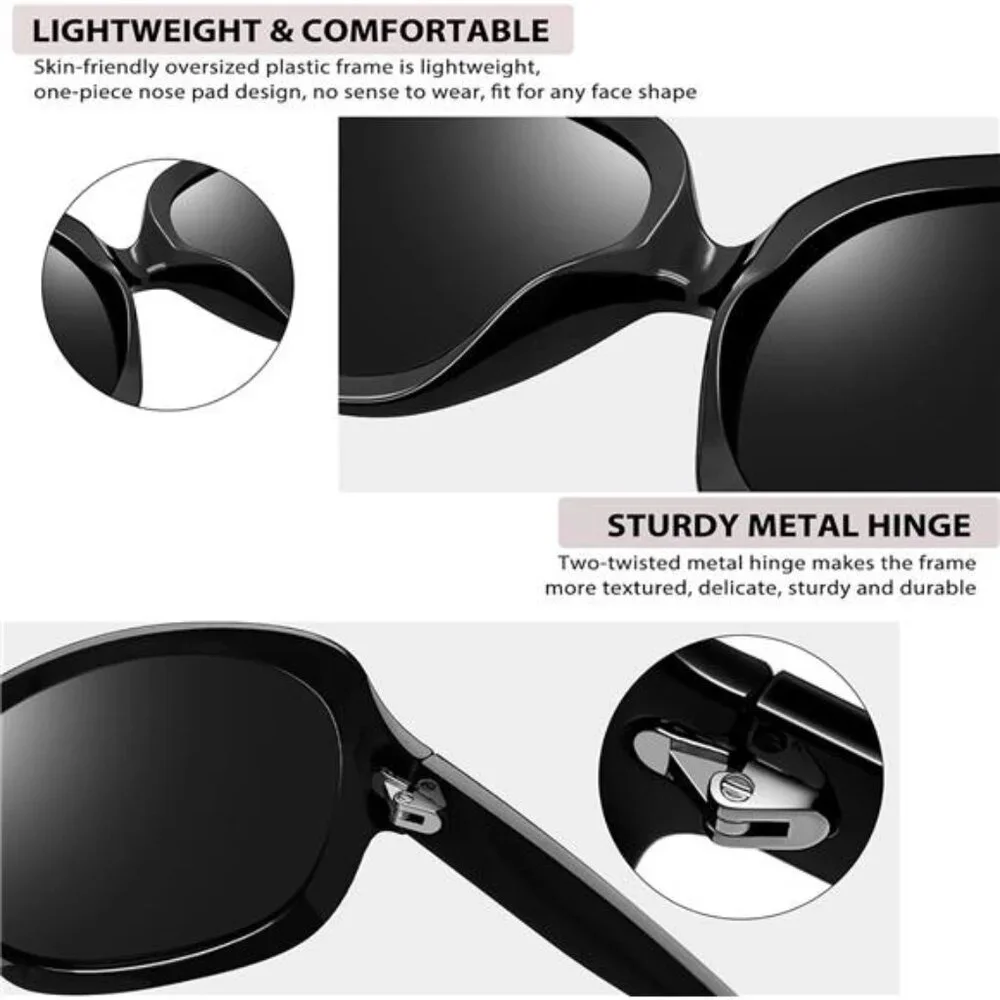 Women's Black Oversized Sunglasses Trendy Polarized Large Driving Eye Glasses‎